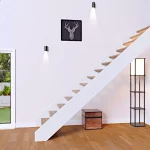 Escalera moderna en pletina ancha de hierro color blanco vista central