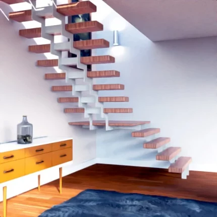 Escaleras modernas de hierro Caslaylett | Metal Hive Escaleras modernas modelo Caslaylett con pletina de hierro color blanco vista lateral