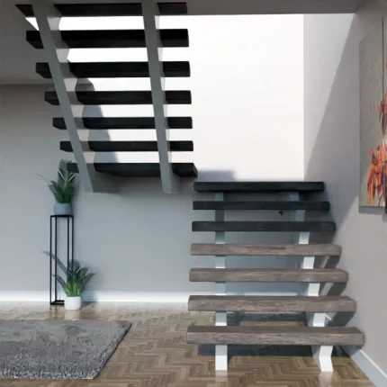 Escaleras interiores de hierro Sigdryt | Metal Hive Escalera moderna en tubos anchos de hierro color blanco vista frontal