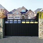 puerta corredera de tubos de hierro color negro