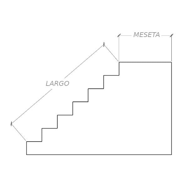 Una imagen con un plano indicando las como tomar medidas de una escalera y su meseta