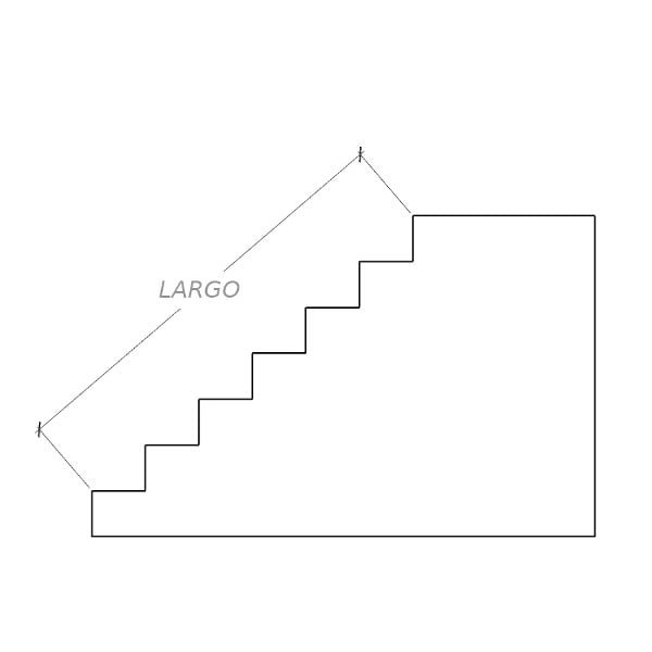 Una imagen con un plano indicando las como tomar medidas de un pasamanos de una escalera