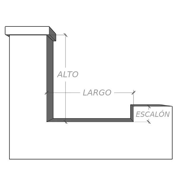 Tramo de Valla Metálica Electrosoldada | Metal Hive Una imagen con un plano indicando las como tomar medidas de una valla que está sobre un muro escalonado