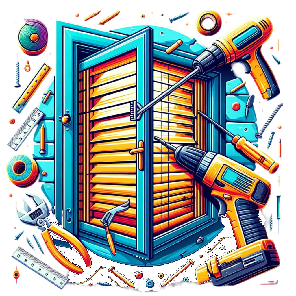 Guía práctica para la instalación de rejas para ventanas | Cerrajería MetalHive Ilustración de una ventana con rejas y herramientas de instalación