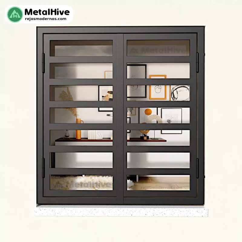 Reja para Ventana moderna Modelo Anelf | Metal Hive Reja abatible para ventanas modernas de color negro, modelo Anelf de Cerrajería Metalhive