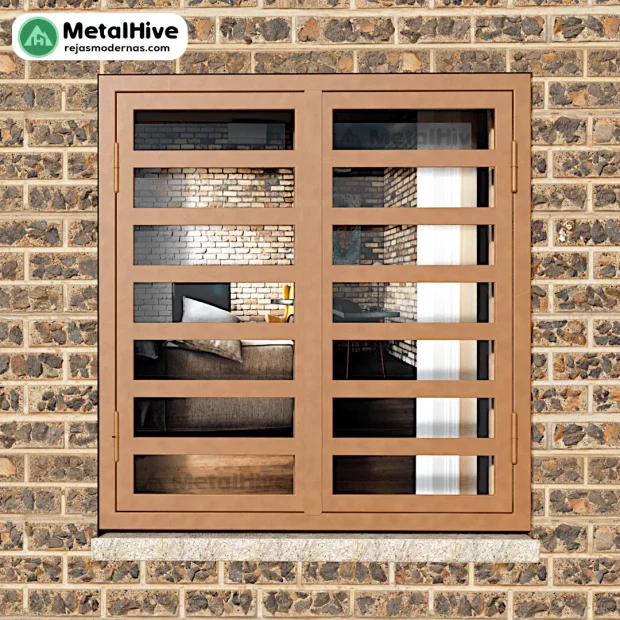 Reja abatible para ventana de color marrón, modelo Anelf de Cerrajería Metalhive