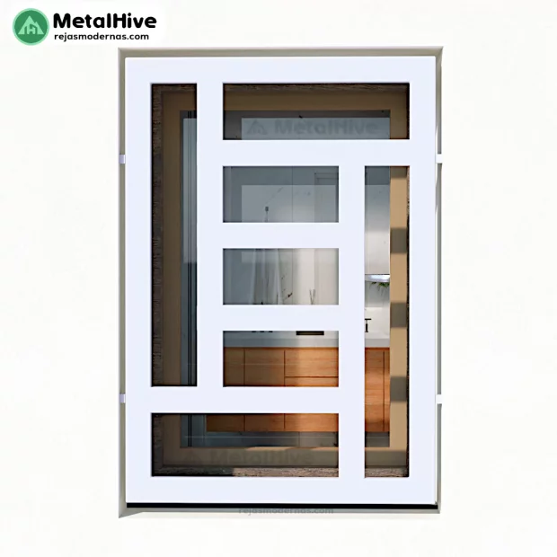 Imagen de la reja para ventanas de baño rústicas modelo Ordsam de Cerrajería Metalhive en color blanco