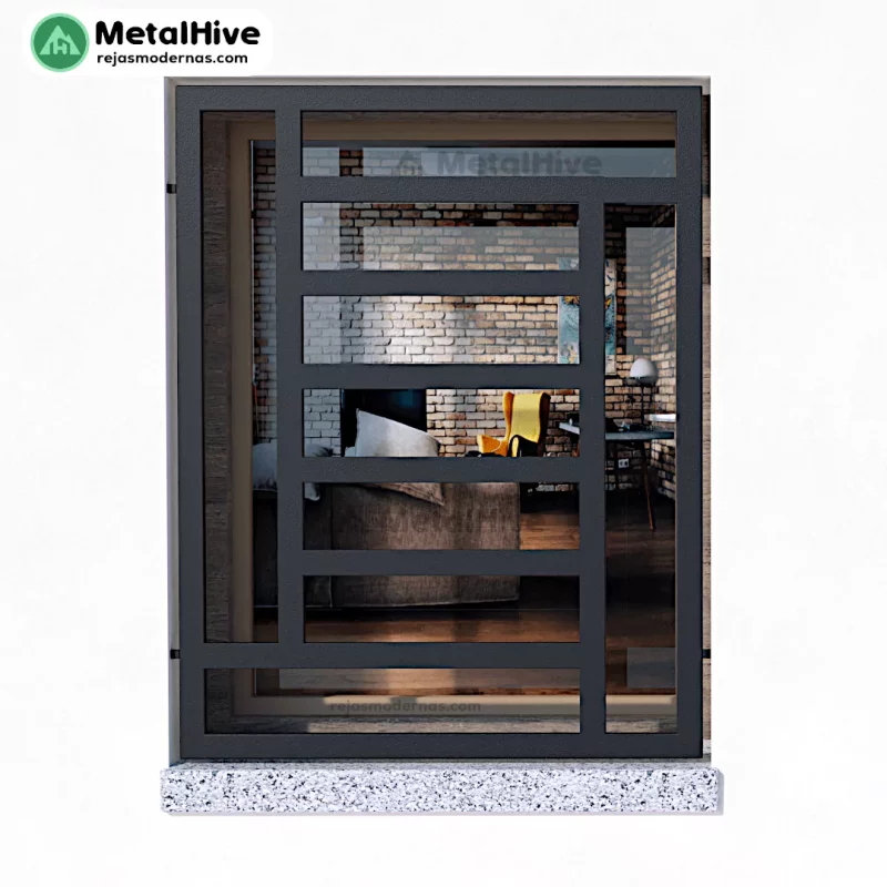Reja Rústica para Ventana Modelo Ordsam | Metal Hive Reja rústica fija Modelo Ordsam para salón en color negro