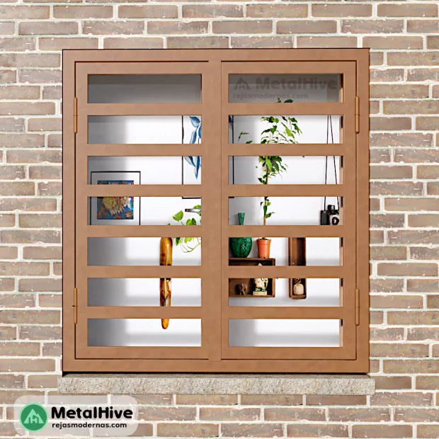 Rejas para ventanas en color marrón modelo Anelf, proporcionando seguridad y estilo a las ventanas de tu hogar