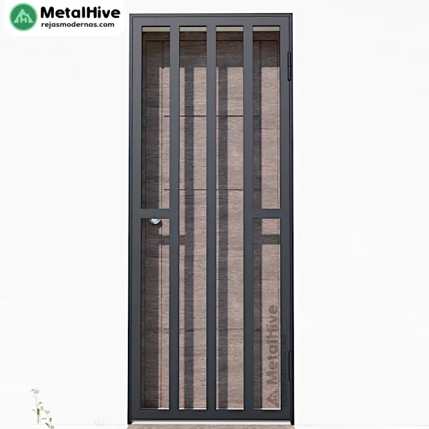 Reja de seguridad modelo Rida de Cerrajería MetalHive, color negro, con una hoja abatible