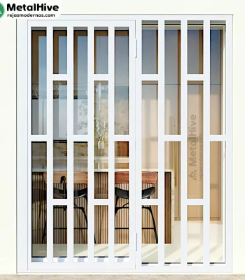 Reja para terraza Modelo Danea | Metal Hive Reja de seguridad para puertas, modelo Danea, con un fijo y una puerta abatible, en color blanco, de Cerrajería MetalHive