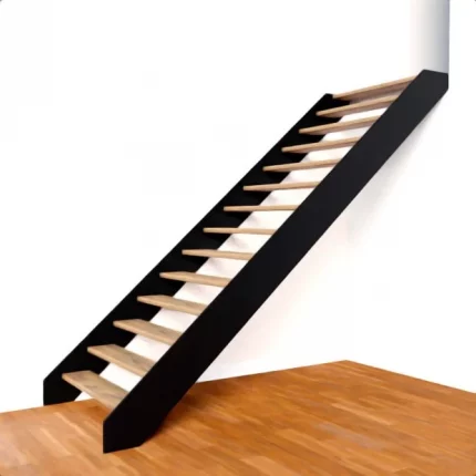 Escalera moderna en pletina ancha de hierro color negro vista lateral