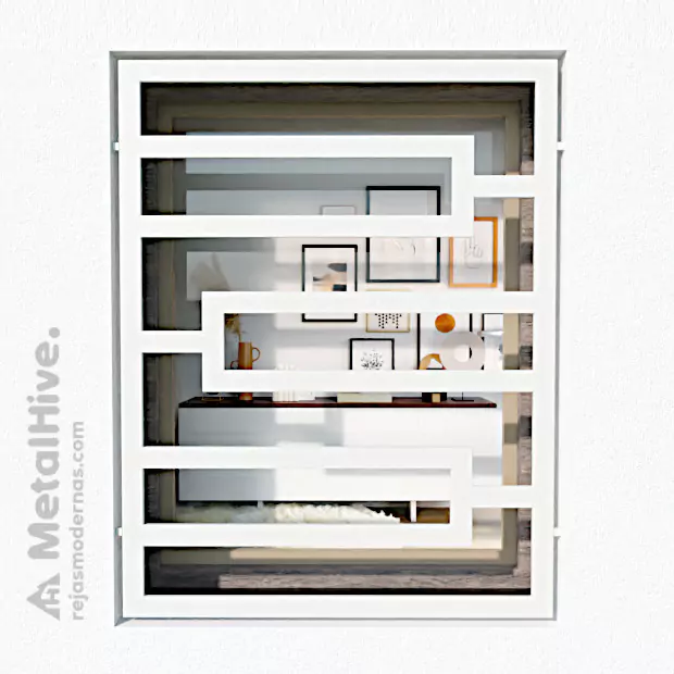 Imagen de una ventana con rejas abatibles para ventanas en color blanco de Cerrajería MetalHive, que aportan un toque de elegancia y seguridad a cualquier hogar.